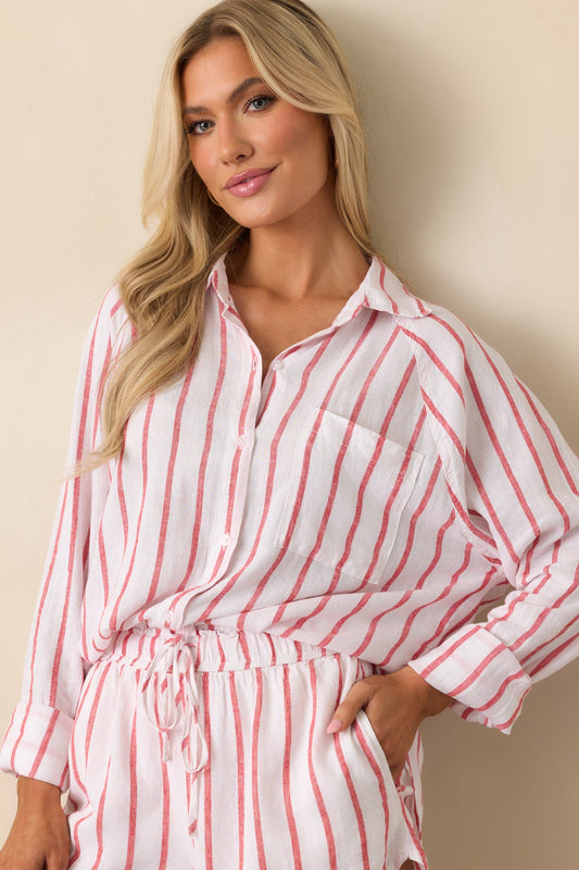 Z Supply Red Perfect Linen Stripe Top