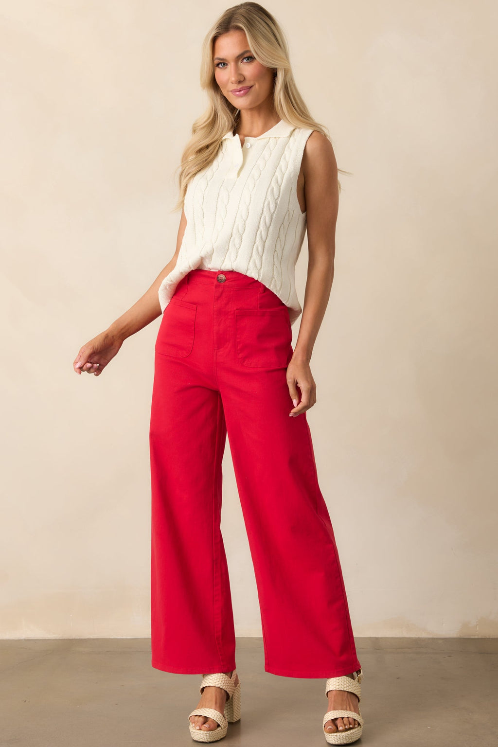 In No Particular Order Ivory Cotton Cable Knit Sweater Vest