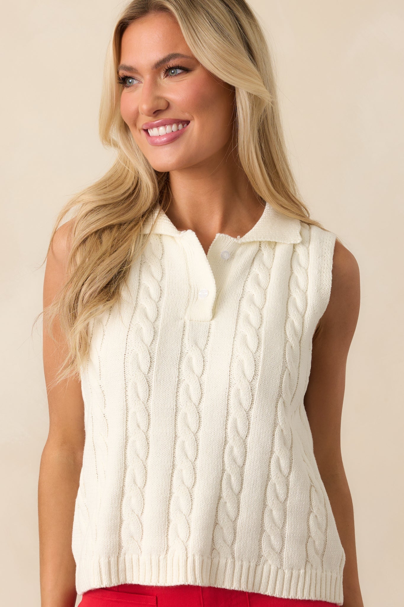 In No Particular Order Ivory Cotton Cable Knit Sweater Vest