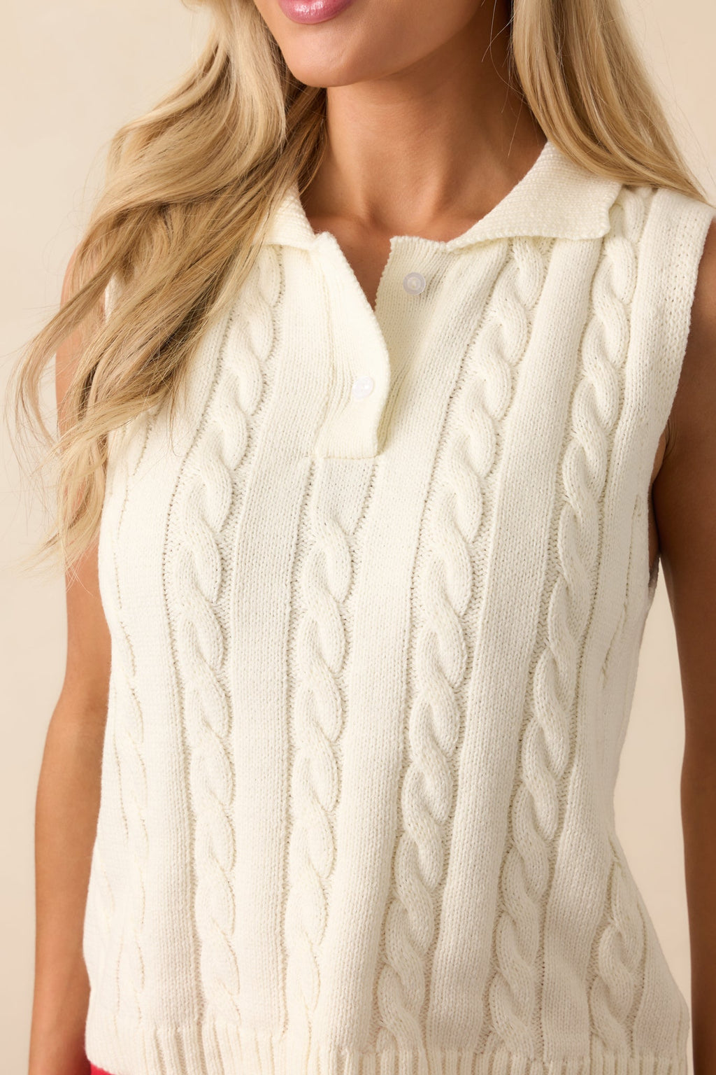 In No Particular Order Ivory Cotton Cable Knit Sweater Vest