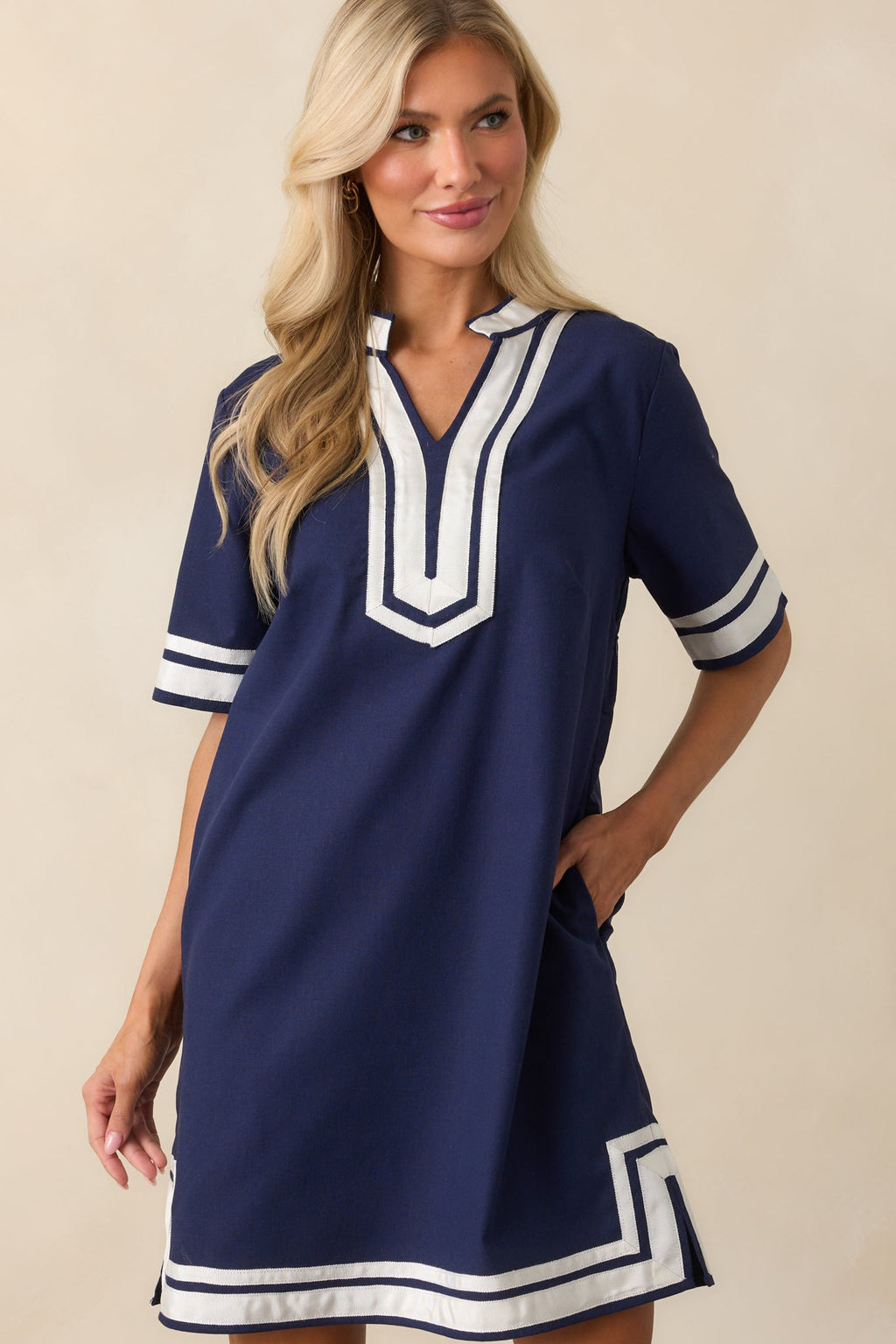 As Real As It Gets Navy Linen Short Sleeve Mini Dress