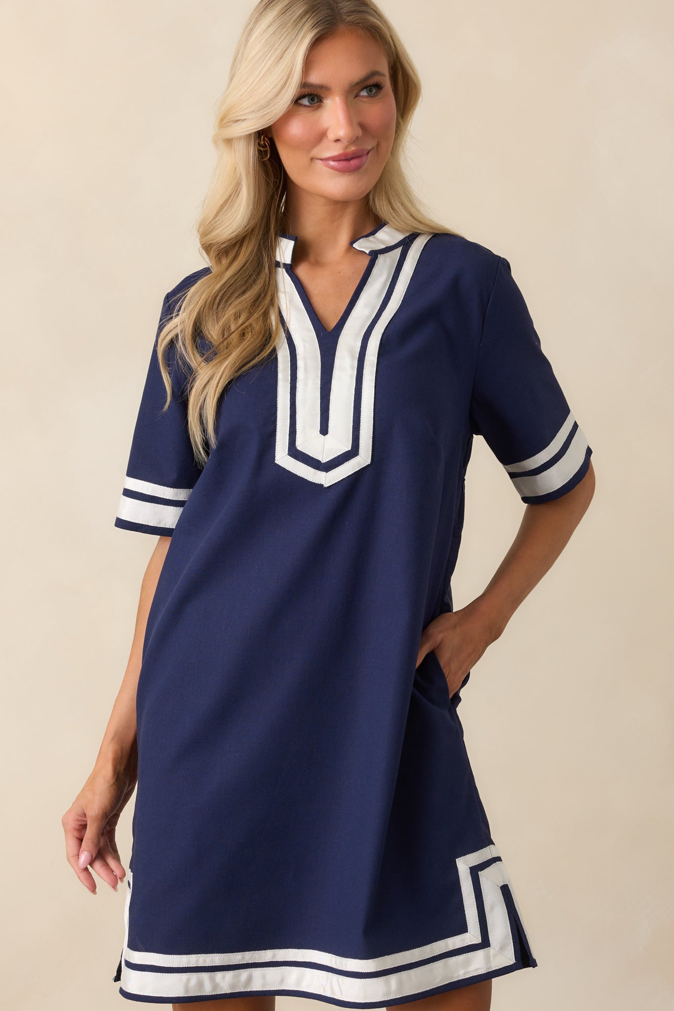 As Real As It Gets Navy Linen Short Sleeve Mini Dress