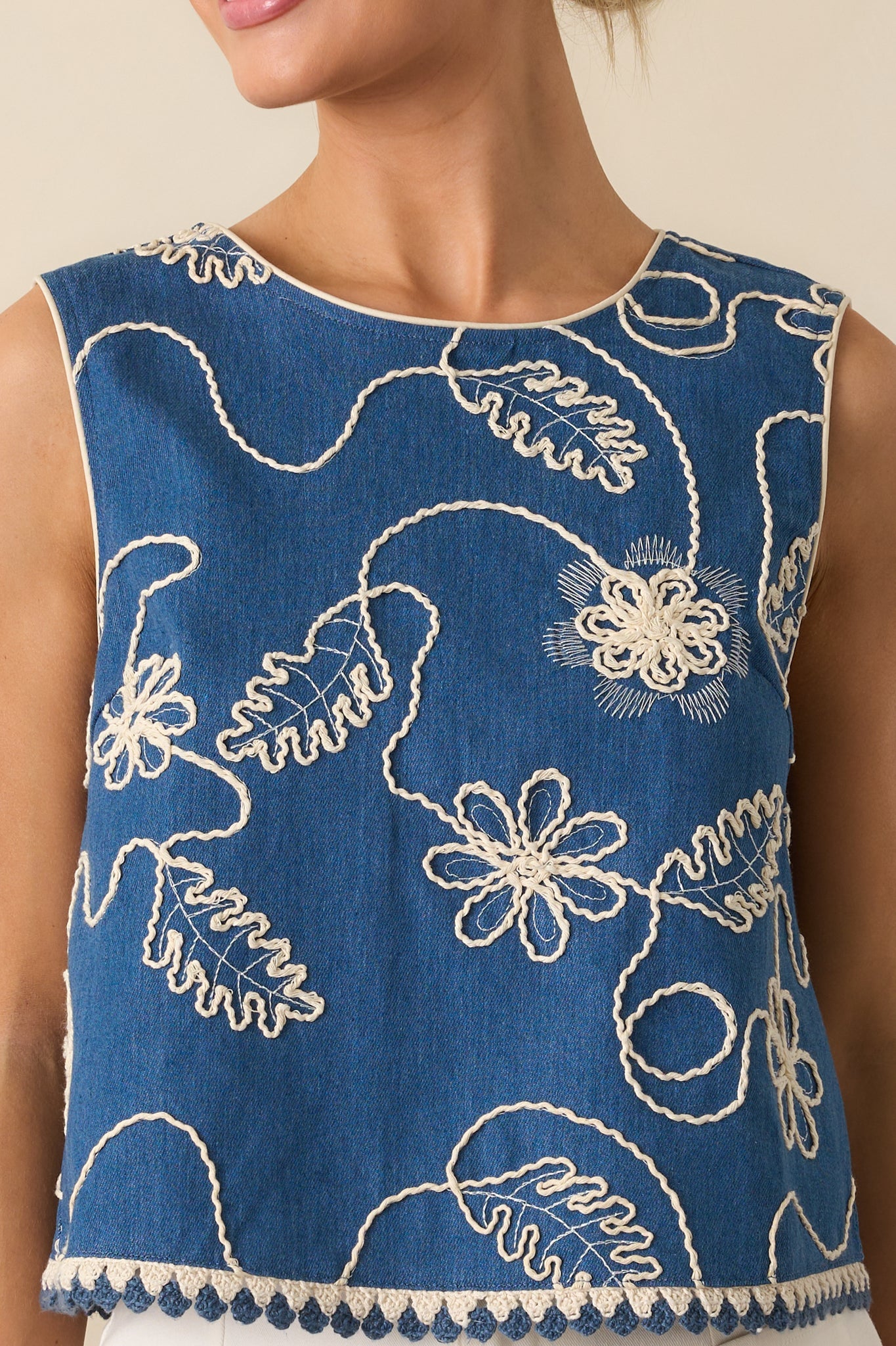 Keep Looking Up Dark Wash Cotton Denim Bow Back Top