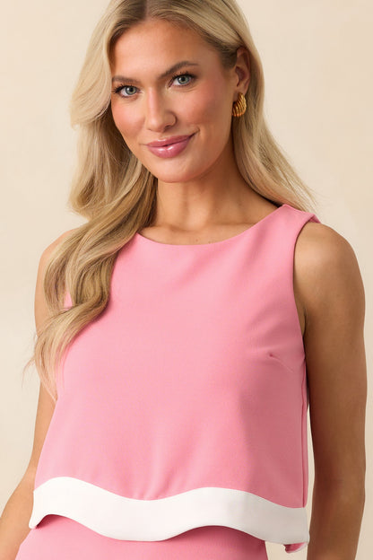 Always On My Mind Pink Scallop Hem Sleeveless Crop Top
