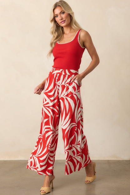 Z Supply Red Tropical Print Dante Linen Blend Pants