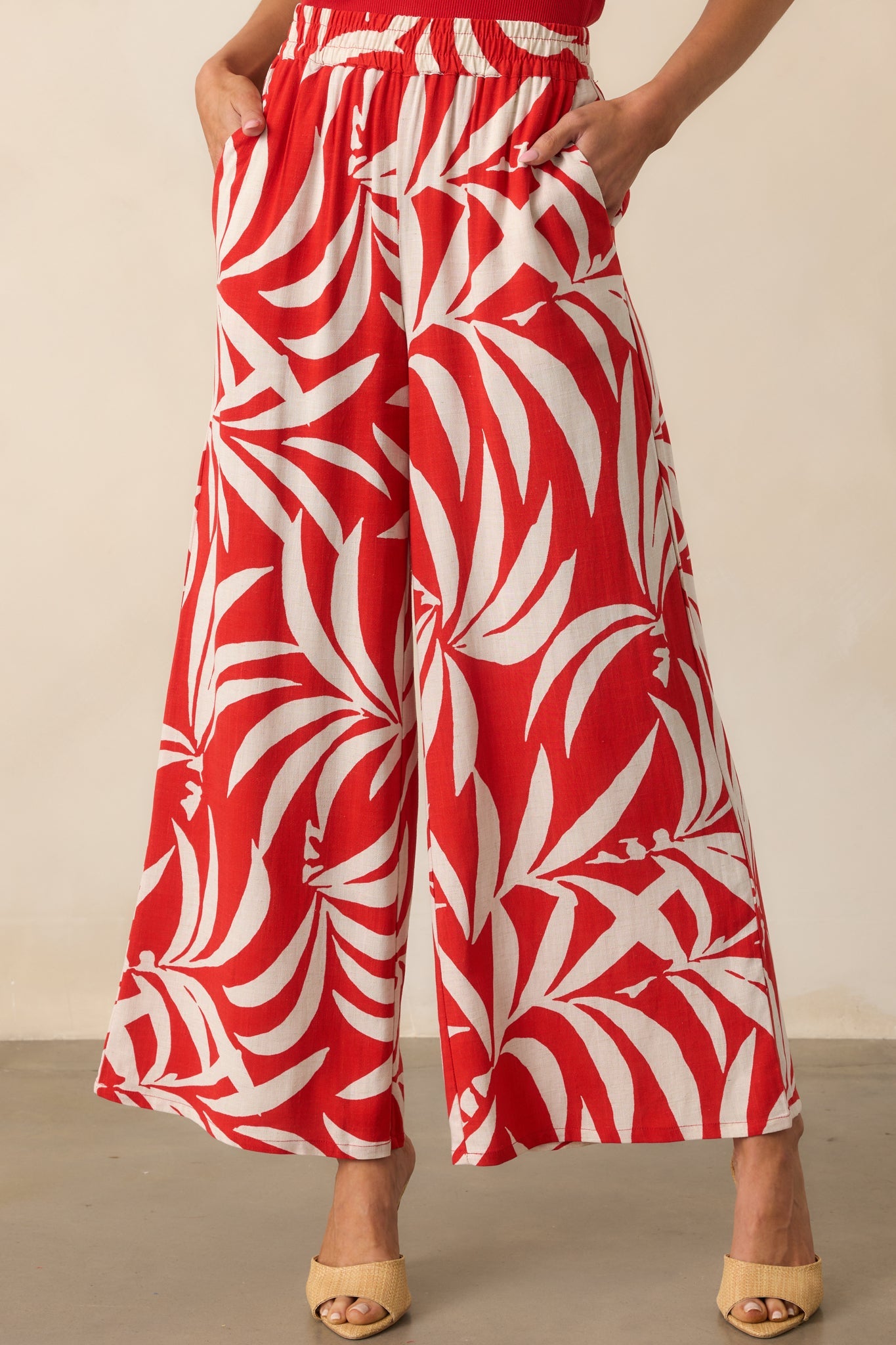 Z Supply Red Tropical Print Dante Linen Blend Pants