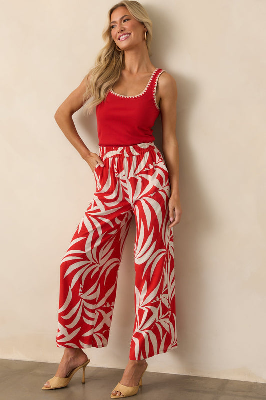 Z Supply Red Tropical Print Dante Linen Blend Pants