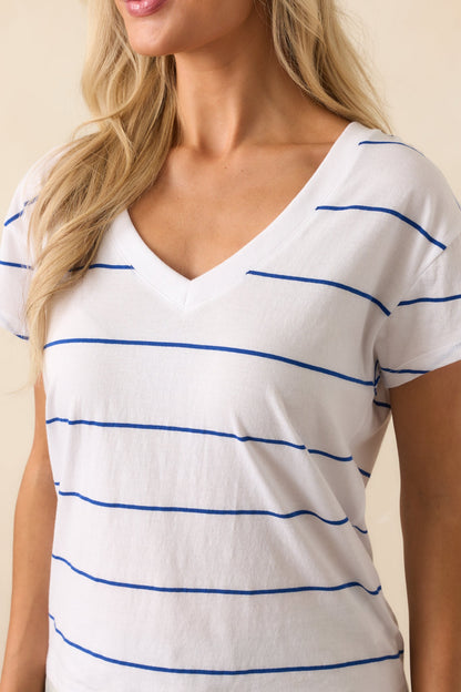 Z Supply Blue Striped Cotton Modern V-Neck Tee