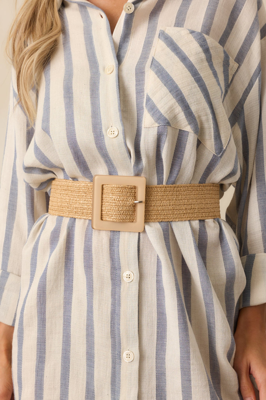 Everything Falls Into Place Tan Woven Straw Belt