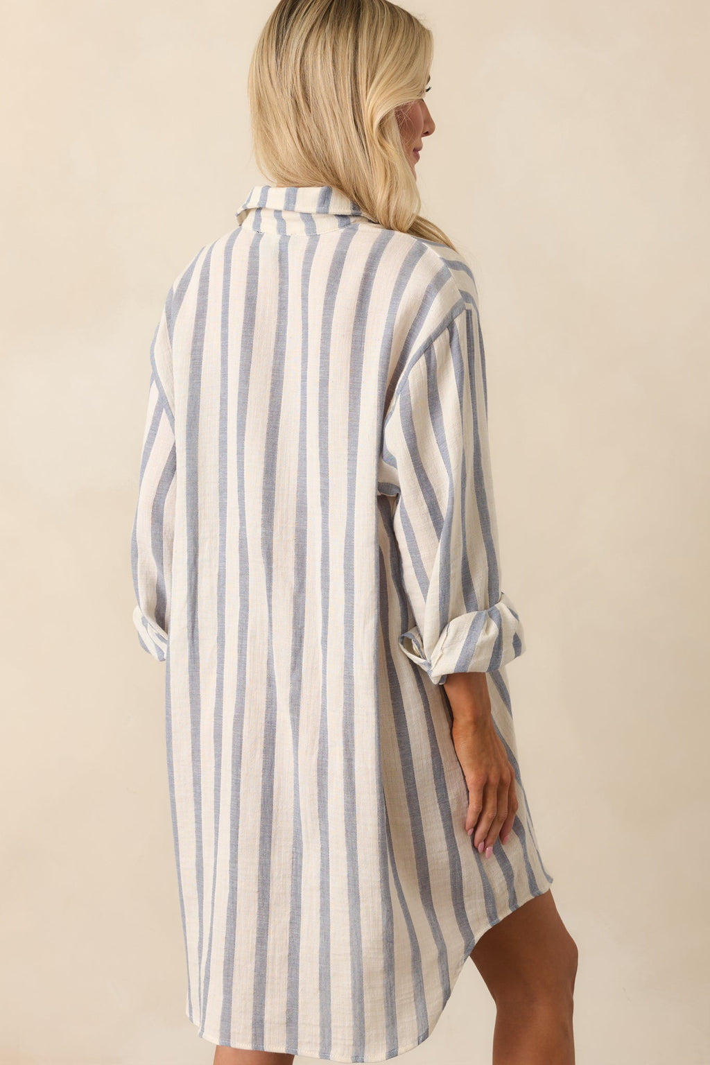 Better Than Expected Blue Stripe Cotton Mini Shirt Dress