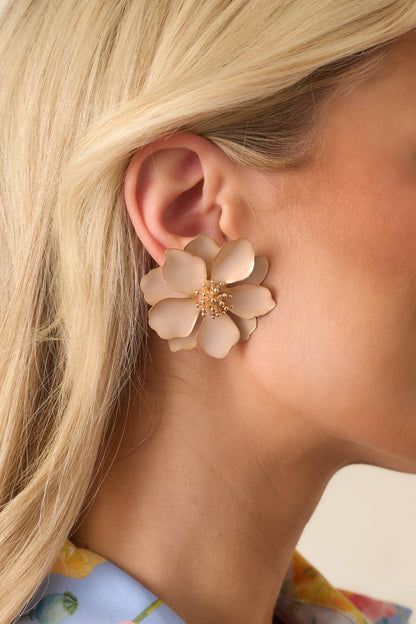 Going With The Wind Beige Flower Statement Earrings