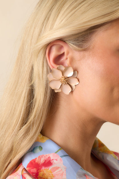 Going With The Wind Beige Flower Statement Earrings