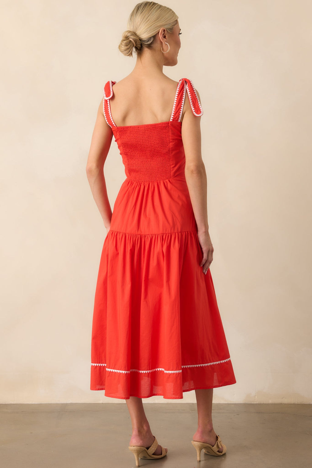 Everything She Is Tomato Red Cotton Drop Waist Midi Dress
