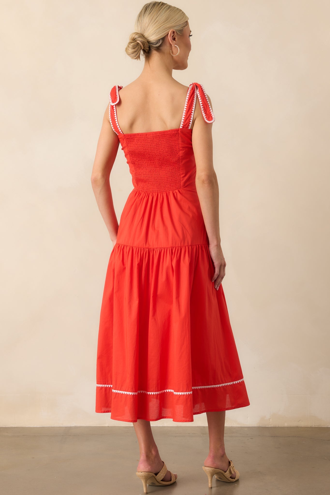 Everything She Is Tomato Red Cotton Drop Waist Midi Dress