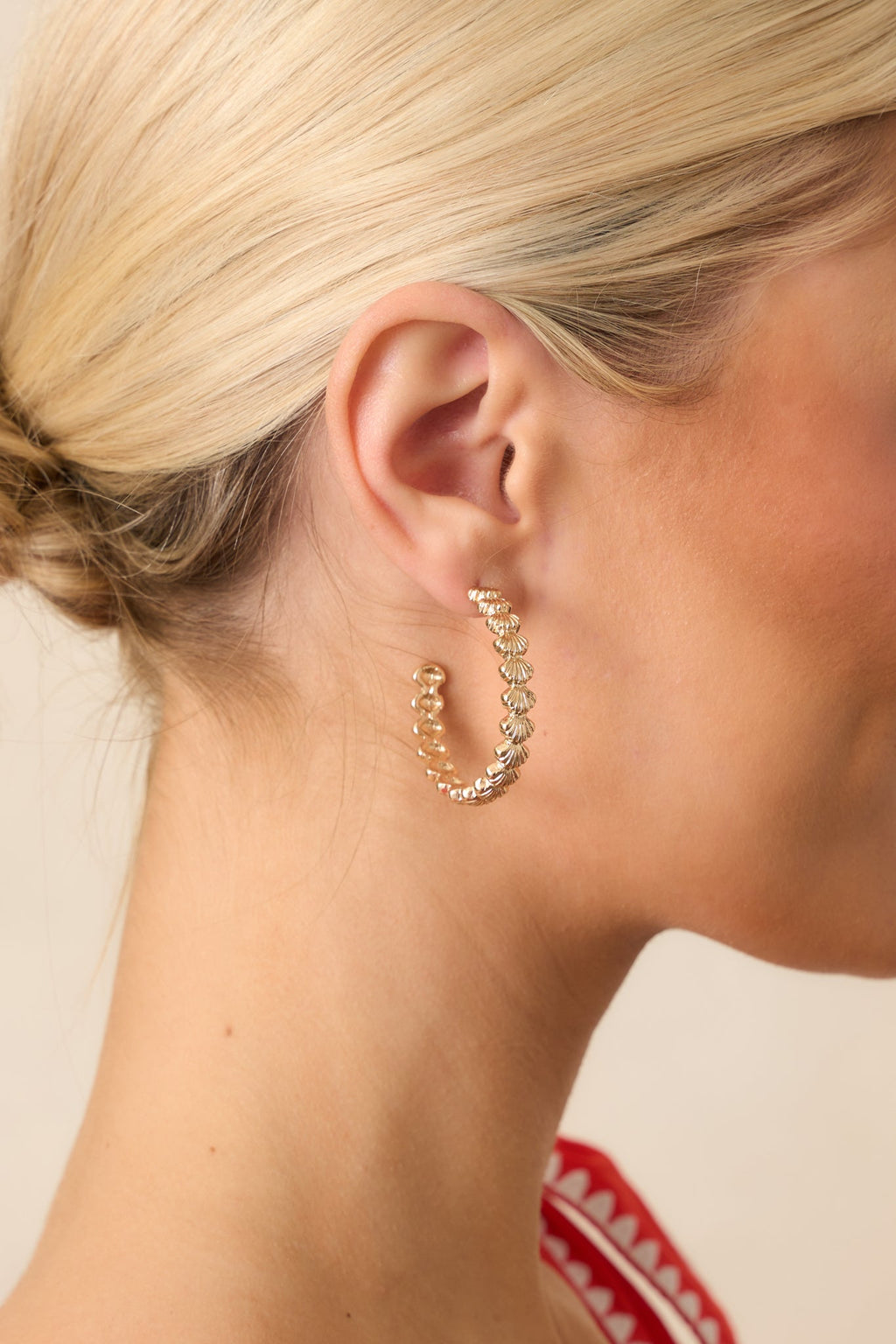 Let The Tide Take It Gold Textured Seashell Hoop Earrings