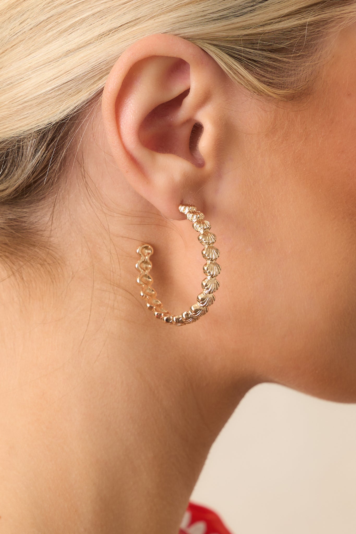 Let The Tide Take It Gold Textured Seashell Hoop Earrings