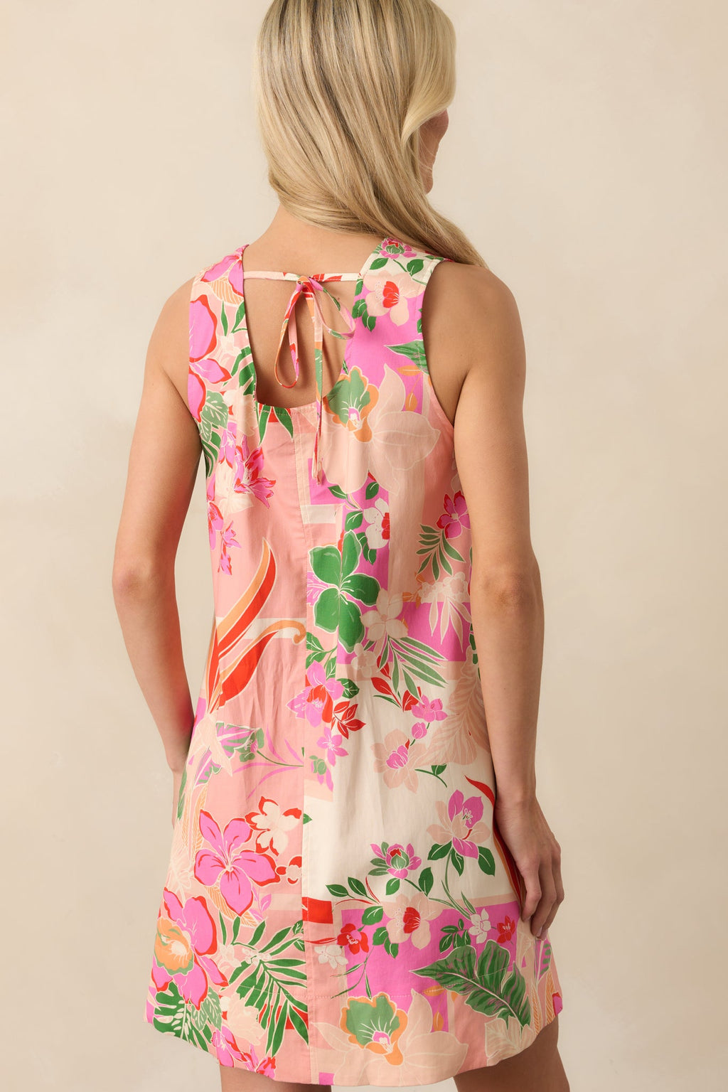 Glow From Within Pink Tropical Floral Cotton Mini Shift Dress