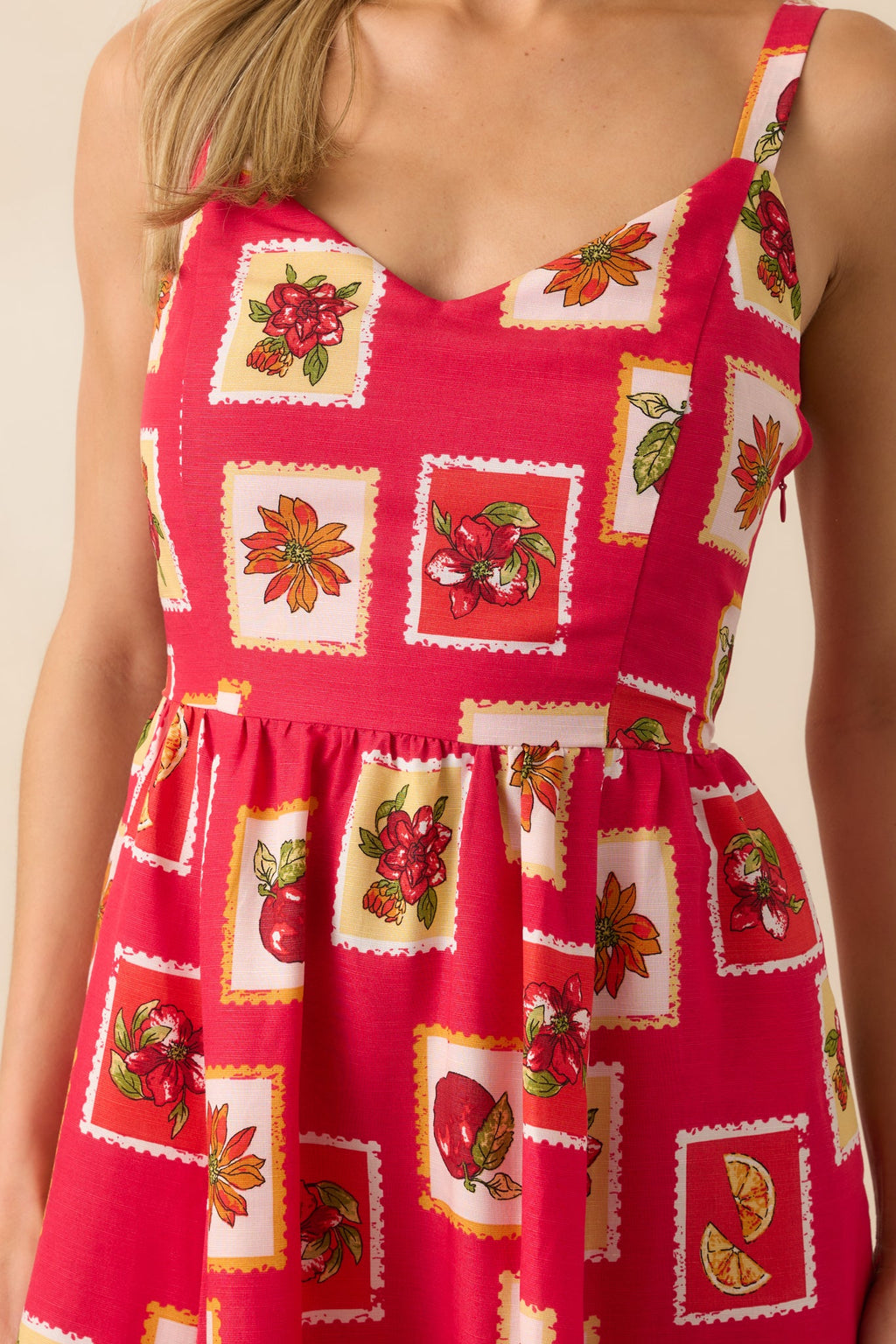 Class Of Her Own Red Patchwork Print Linen Blend Maxi Dress