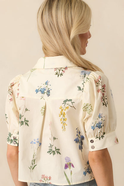 Found My Peace Ivory Floral Print Cotton Button Front Top
