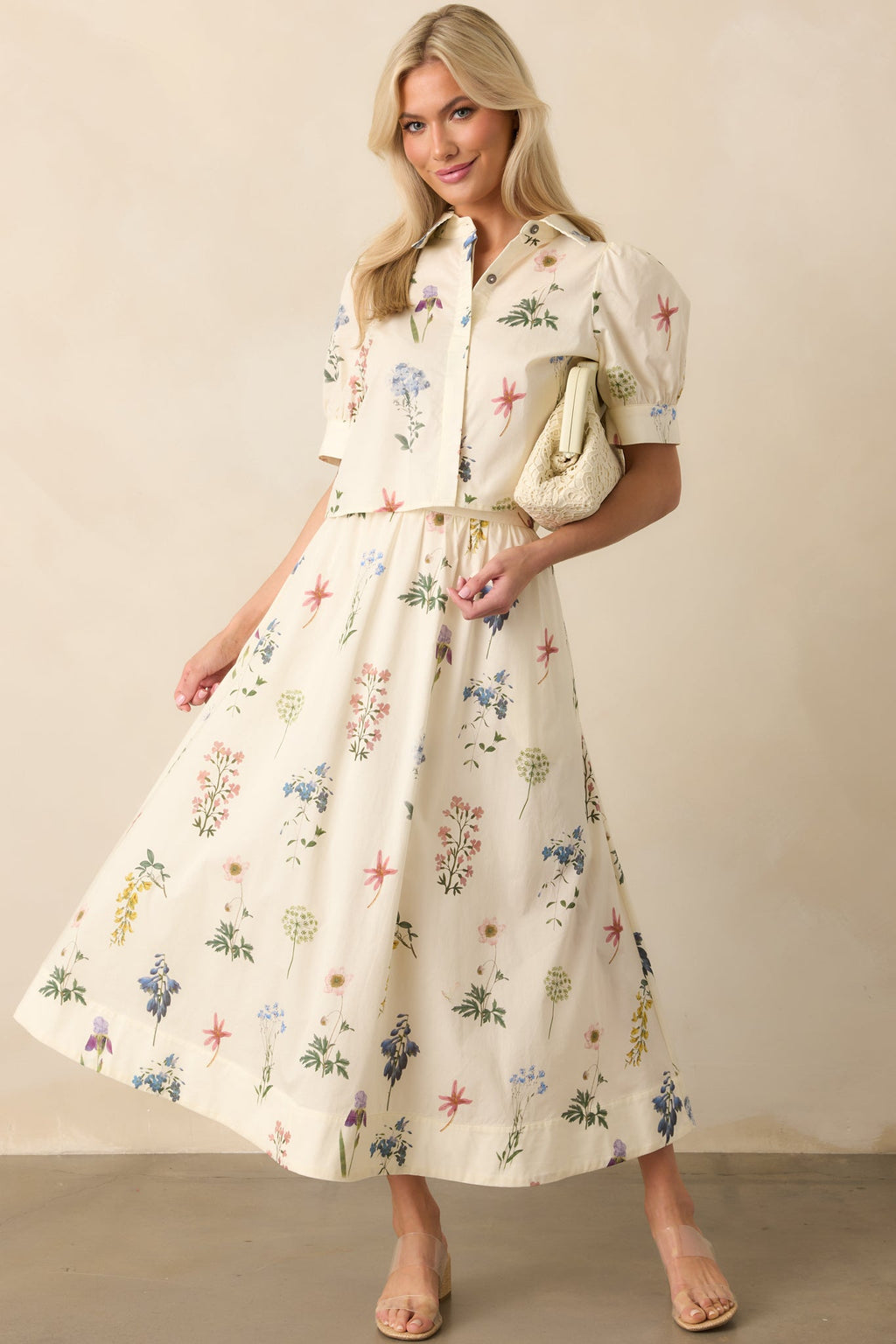 Keep Your Softness Ivory Floral Print Cotton Maxi Skirt