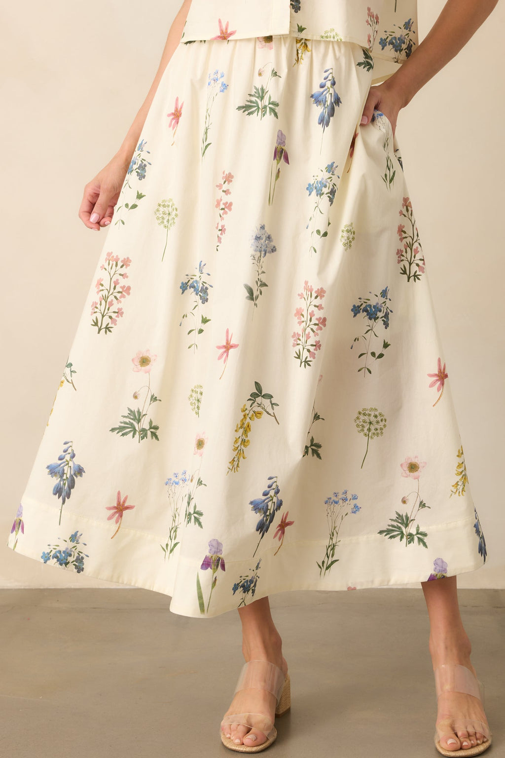 Keep Your Softness Ivory Floral Print Cotton Maxi Skirt