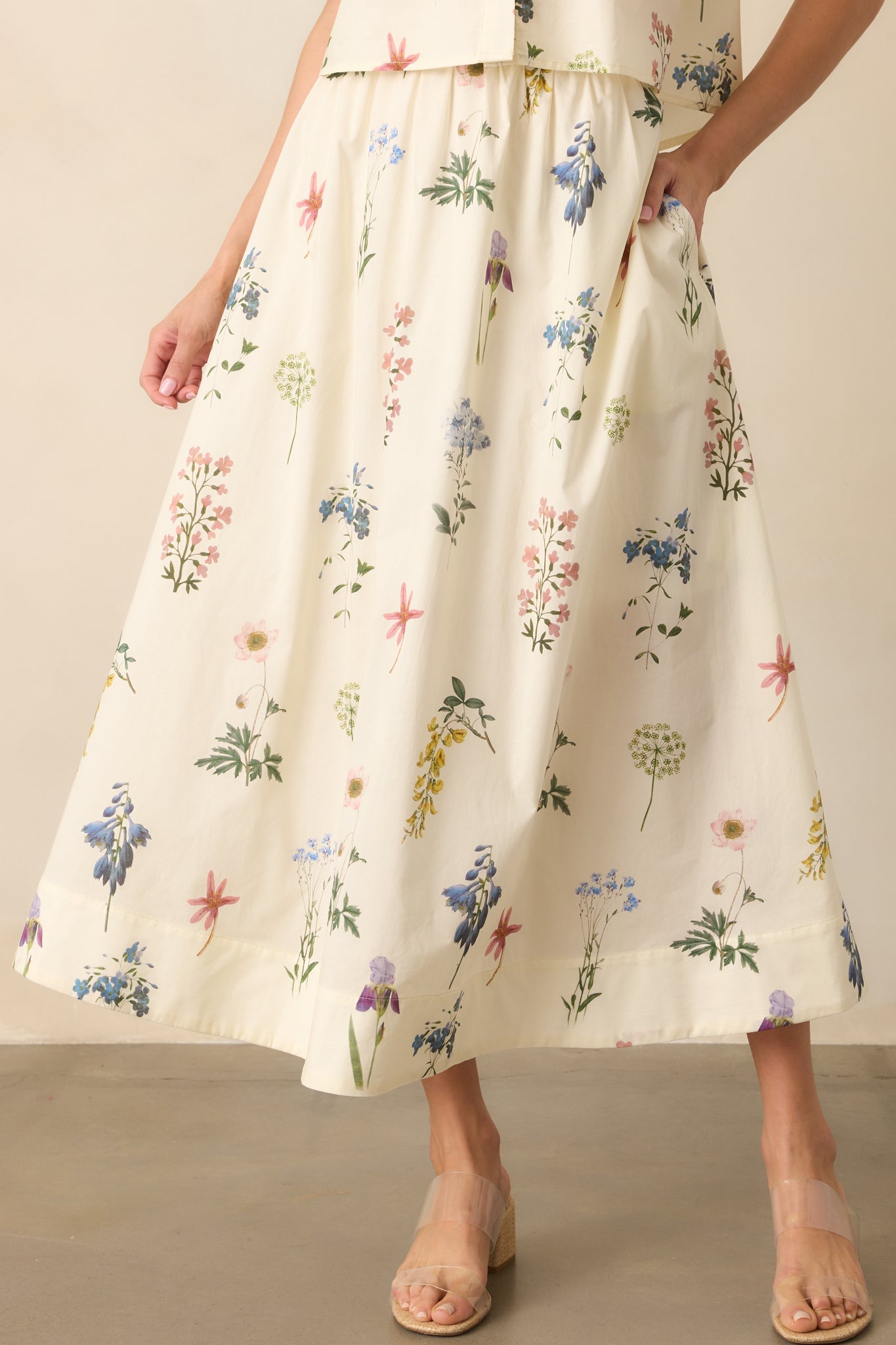 Keep Your Softness Ivory Floral Print Cotton Maxi Skirt