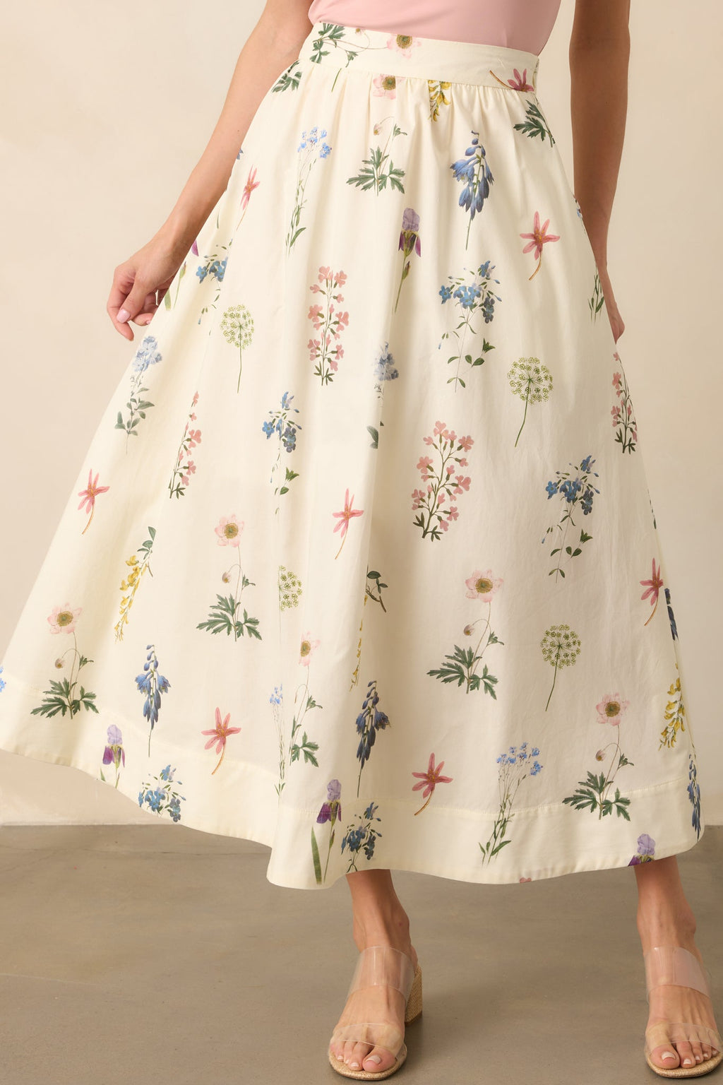 Keep Your Softness Ivory Floral Print Cotton Maxi Skirt