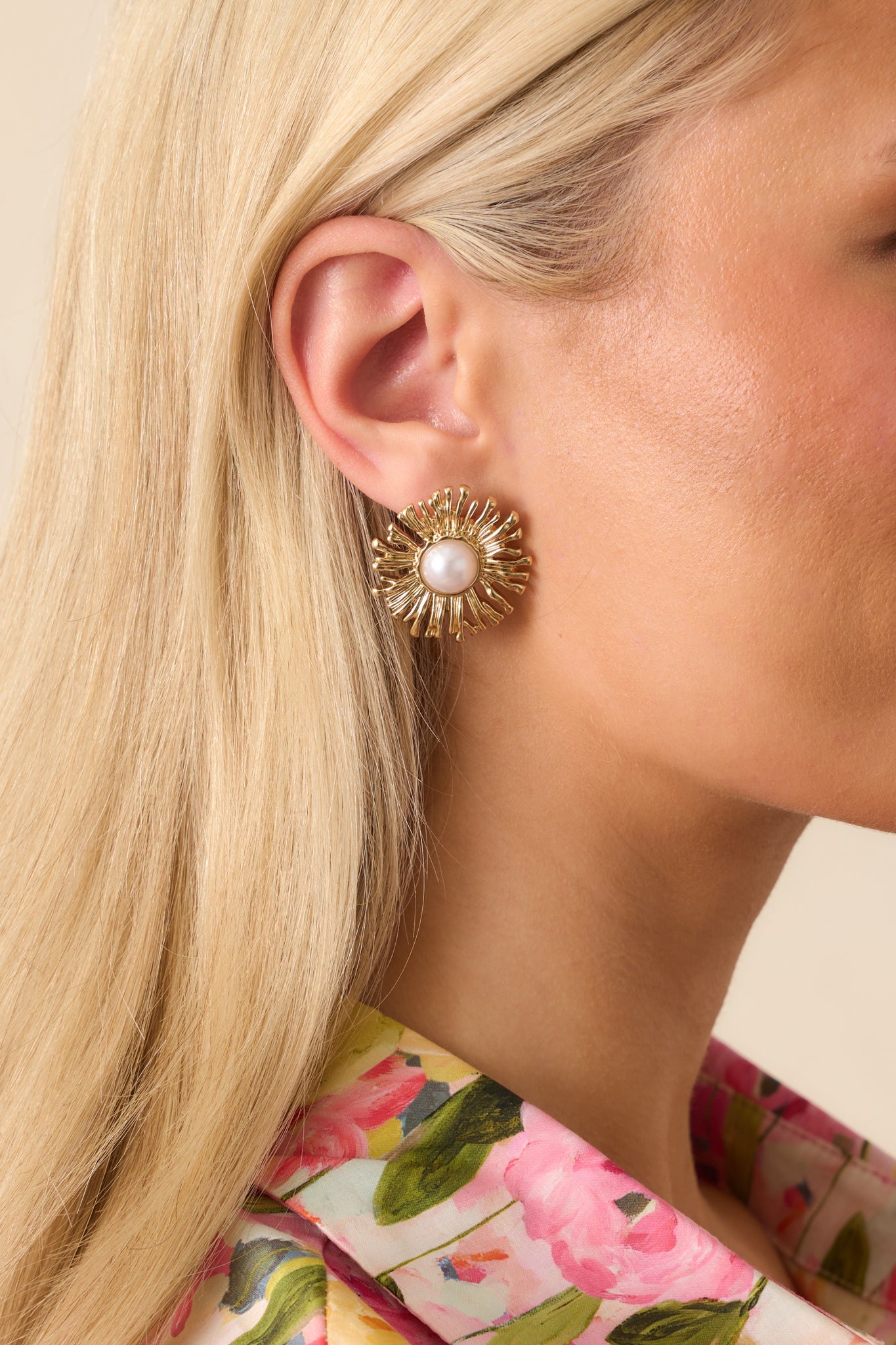 A Life Of My Own Gold Sunflower Pearl Earrings