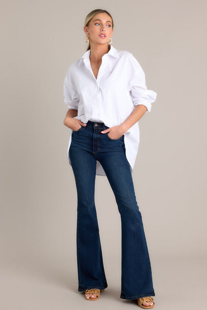 Chic Sophistication Cotton White Button Front Top