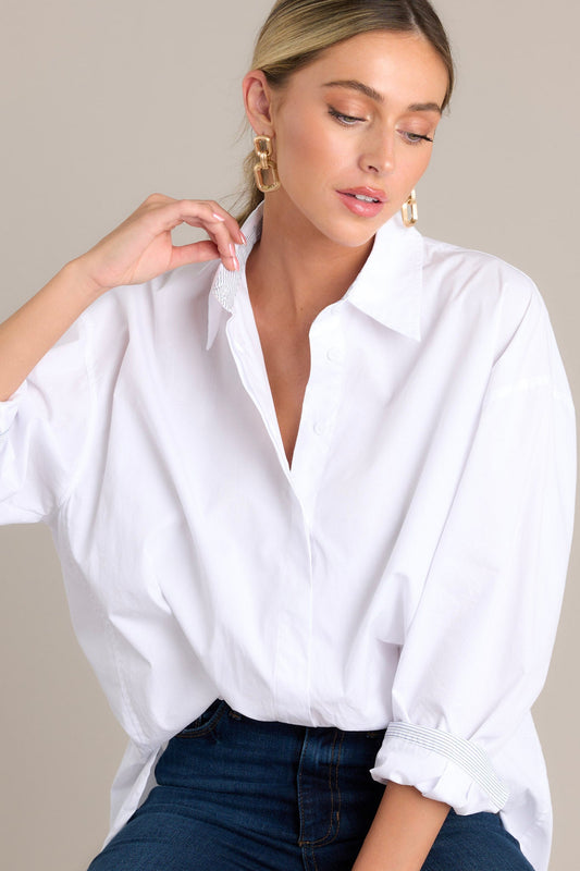 Chic Sophistication Cotton White Button Front Top