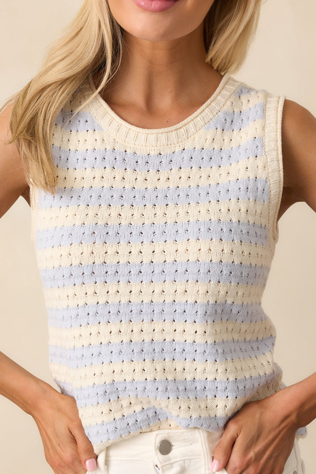 Exploring The City Sky Blue Stripe Knit Tank Top