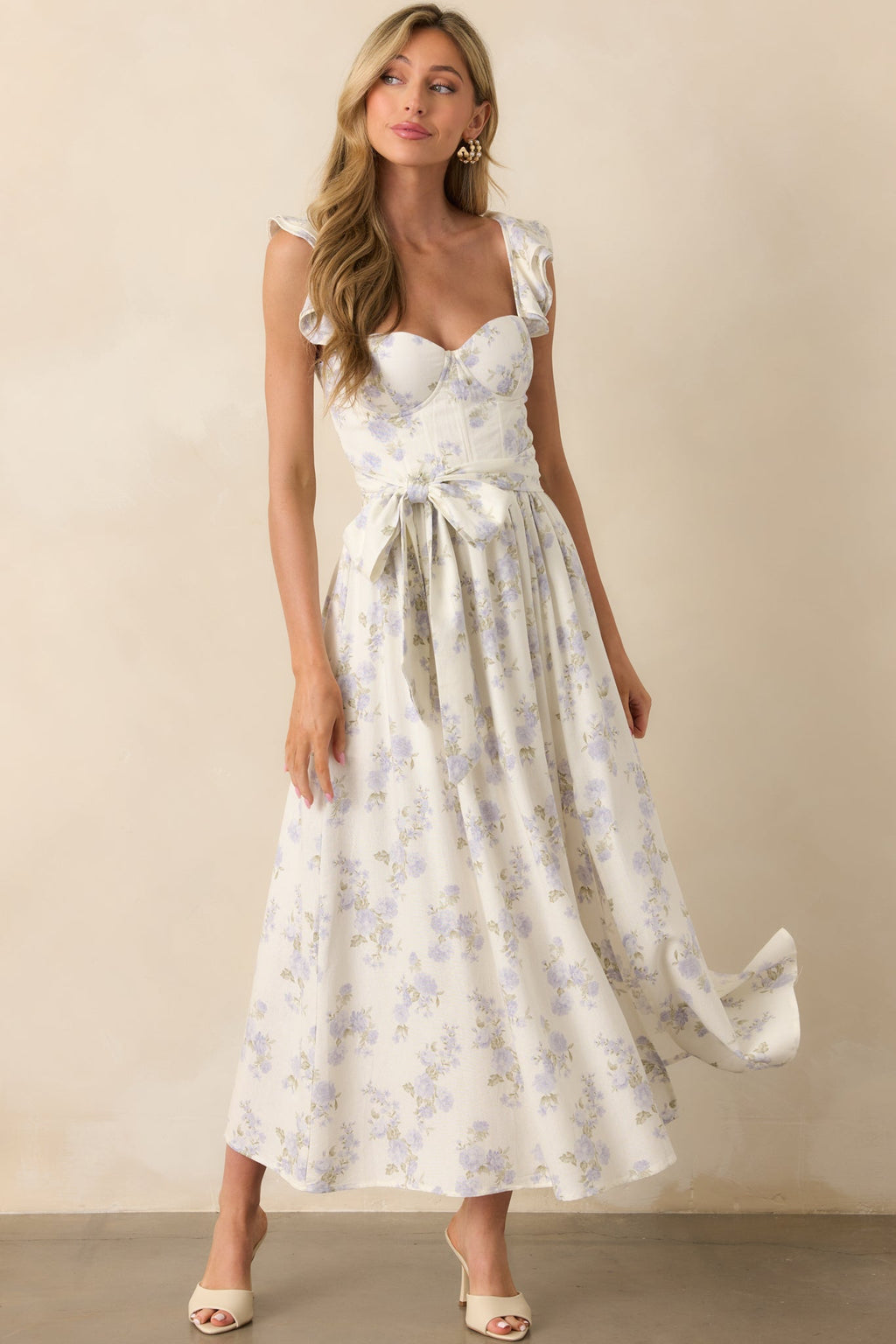 Aimee Lavender Floral Print Linen Blend Bustier Maxi Dress