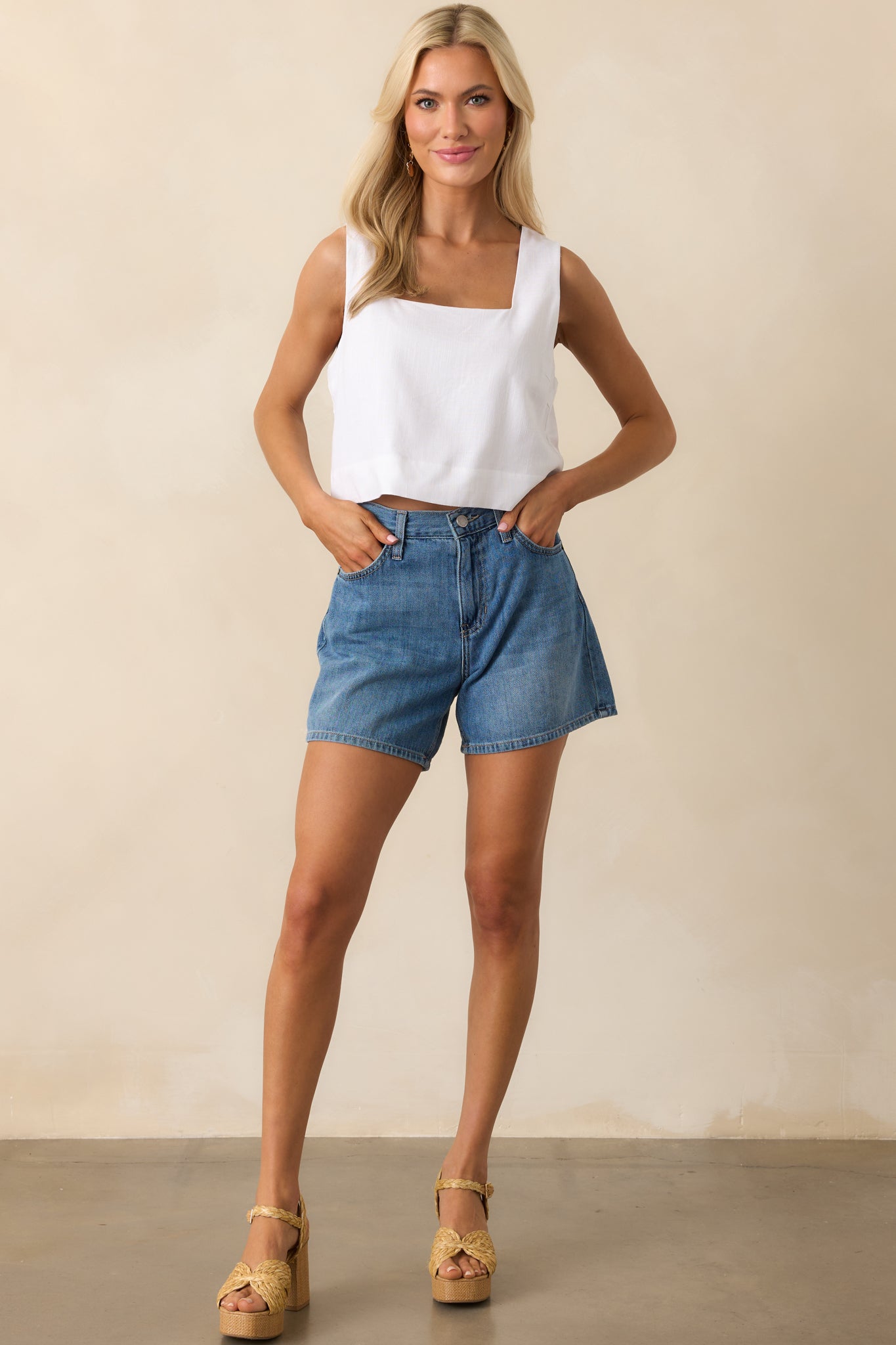 Blissfully Chill Days White Linen Blend Sleeveless Crop Top