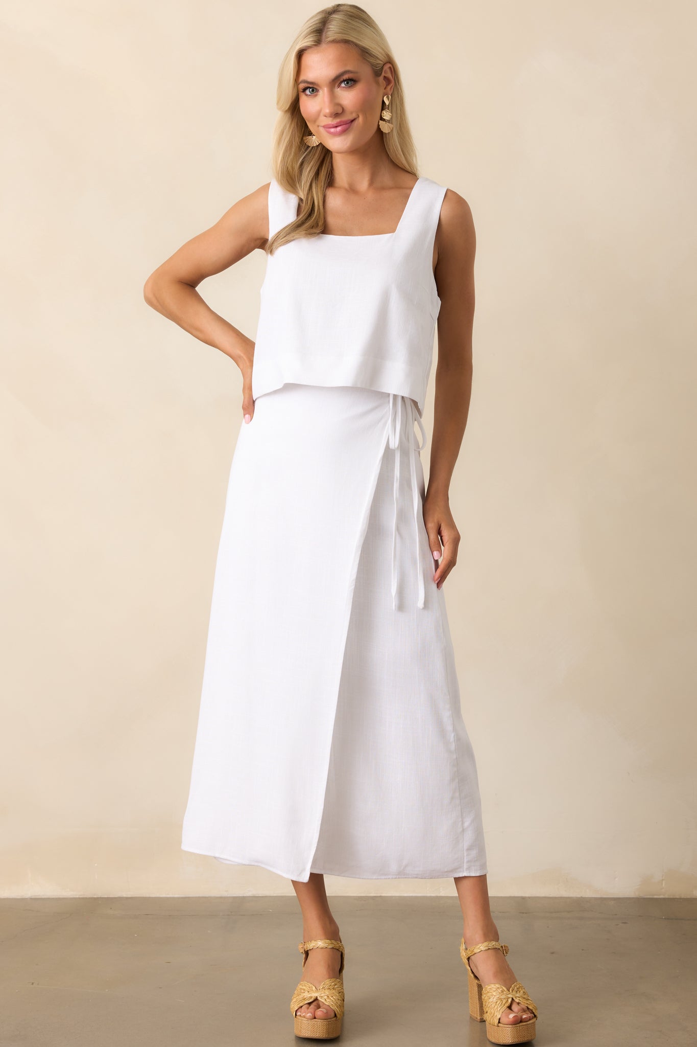 Blissfully Chill Days White Linen Blend Sleeveless Crop Top