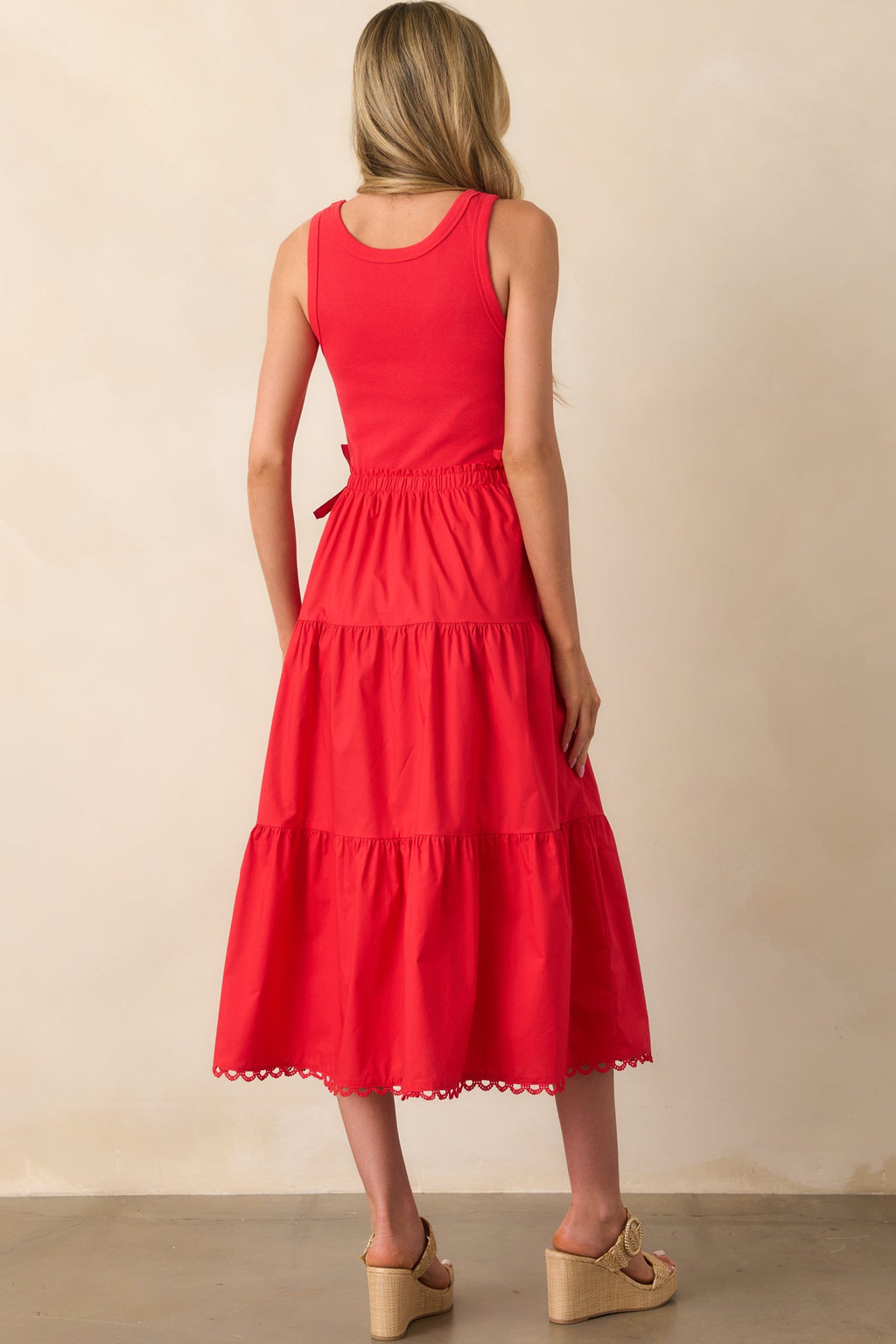 Always The Right Time Red Cotton Sleeveless Midi Dress