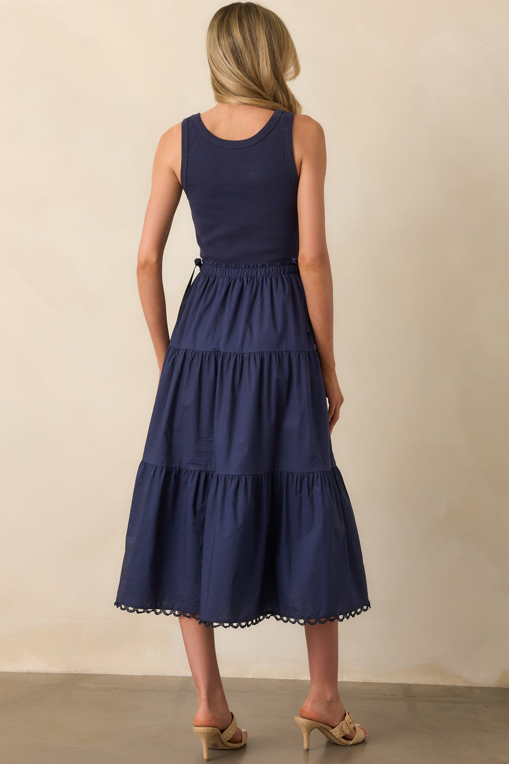 Always The Right Time Navy Cotton Sleeveless Midi Dress