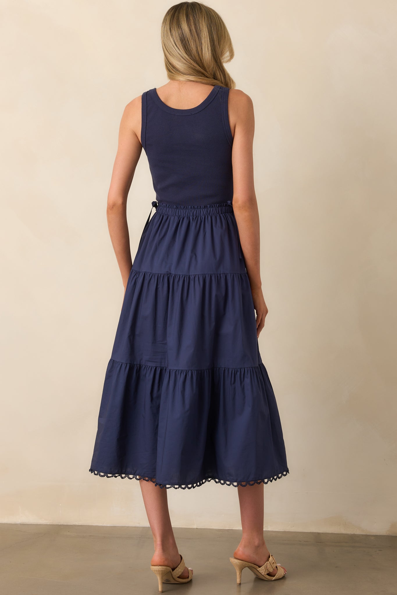 Always The Right Time Navy Cotton Sleeveless Midi Dress