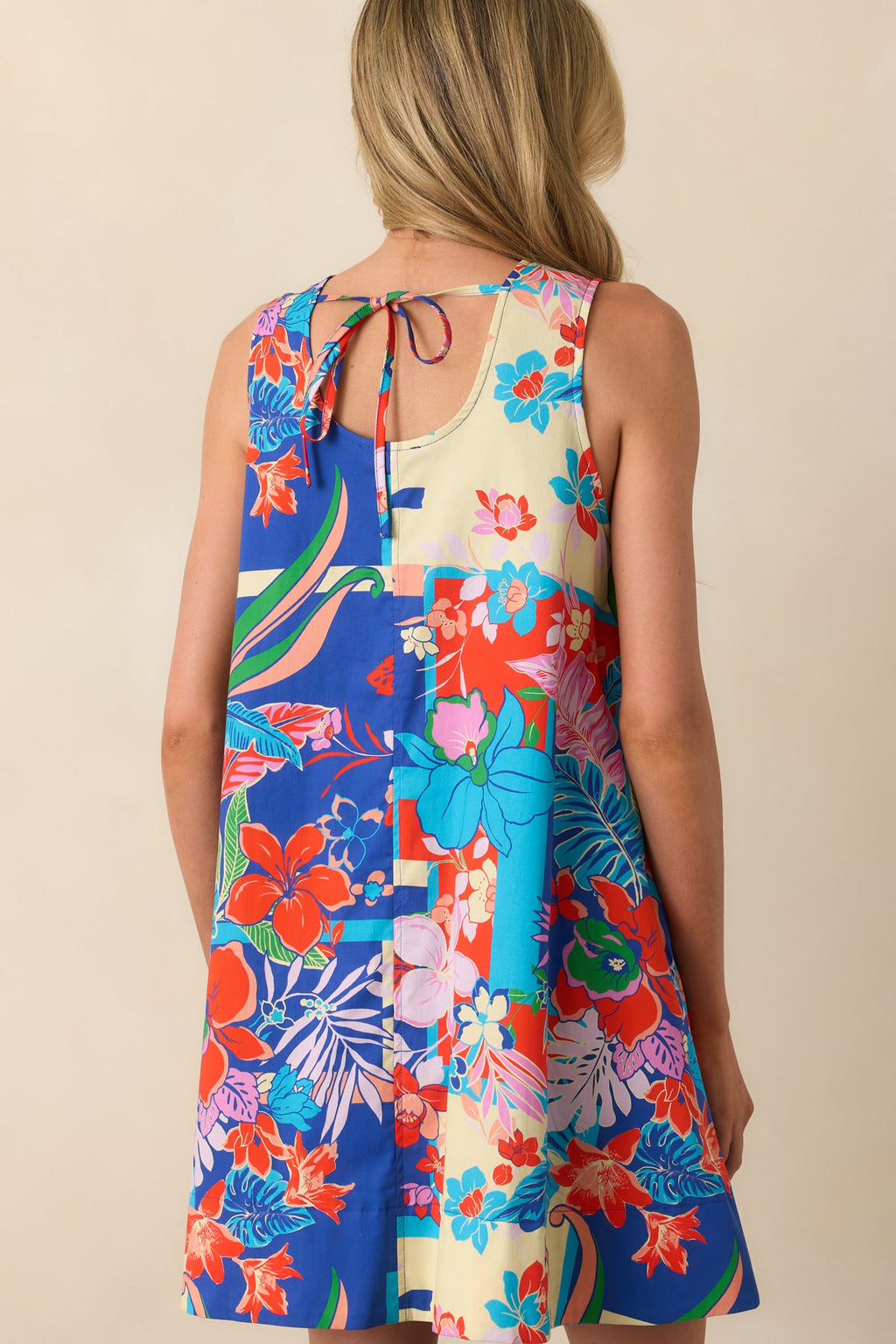 Glow From Within Blue Tropical Floral Cotton Mini Shift Dress