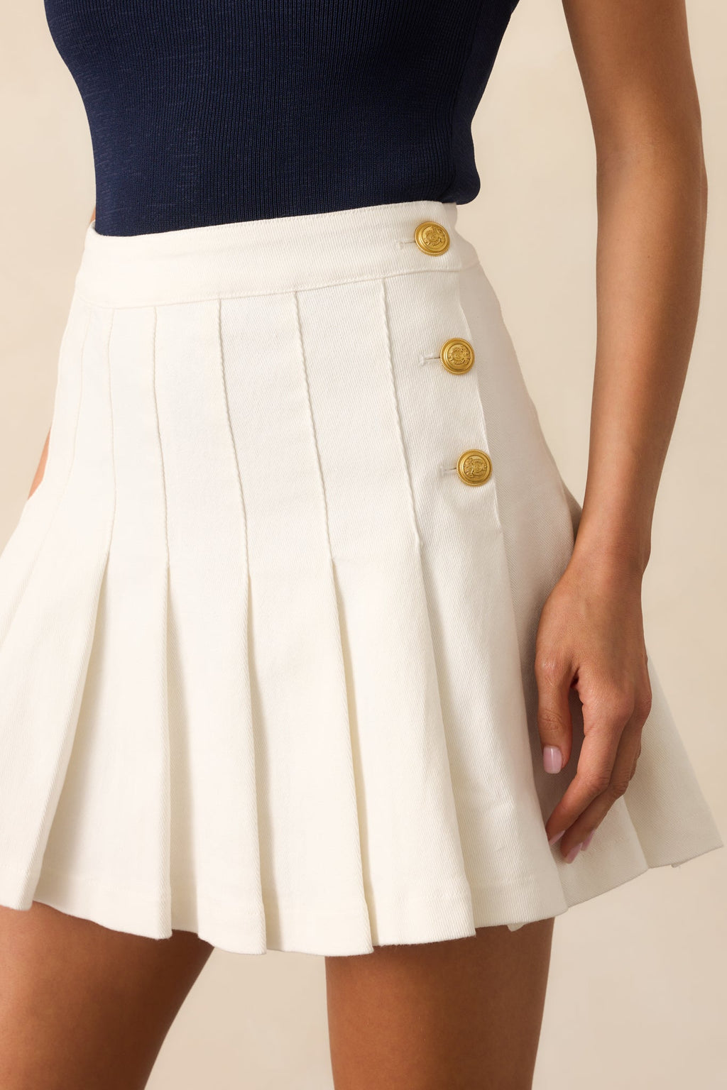 All About Confidence White Cotton Pleated Denim Mini Skirt