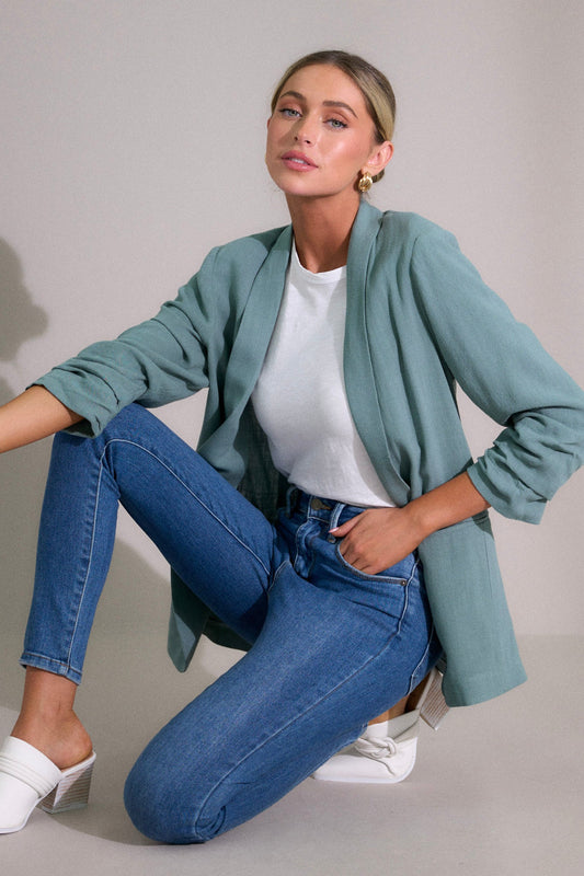 It's My Call Sage Green Linen Blazer