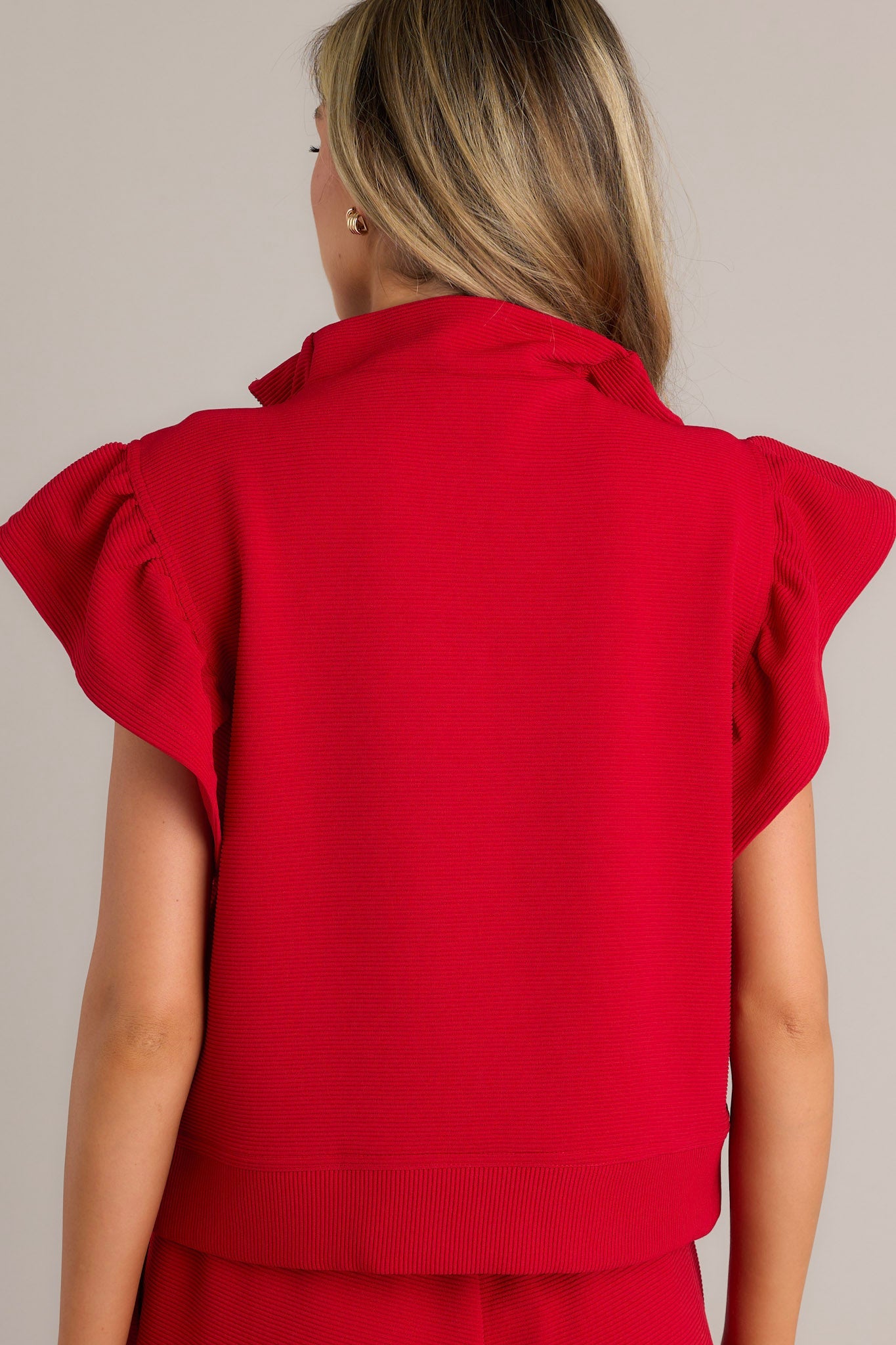 Honey Hug Red Ribbed Quarter Zip Top