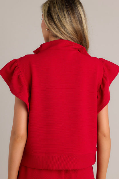 Honey Hug Red Ribbed Quarter Zip Top