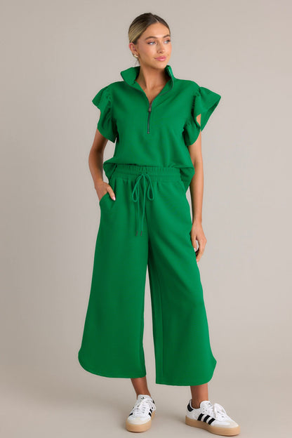 Honey Hug Green Ribbed Quarter Zip Top