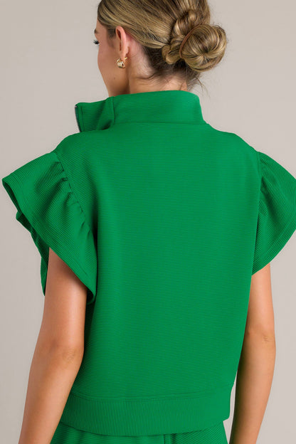 Honey Hug Green Ribbed Quarter Zip Top