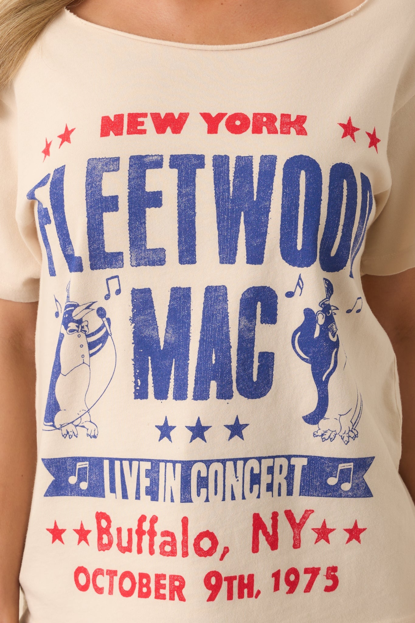 Fleetwood Mac Beige Cotton Live In Concert Off The Shoulder Tee