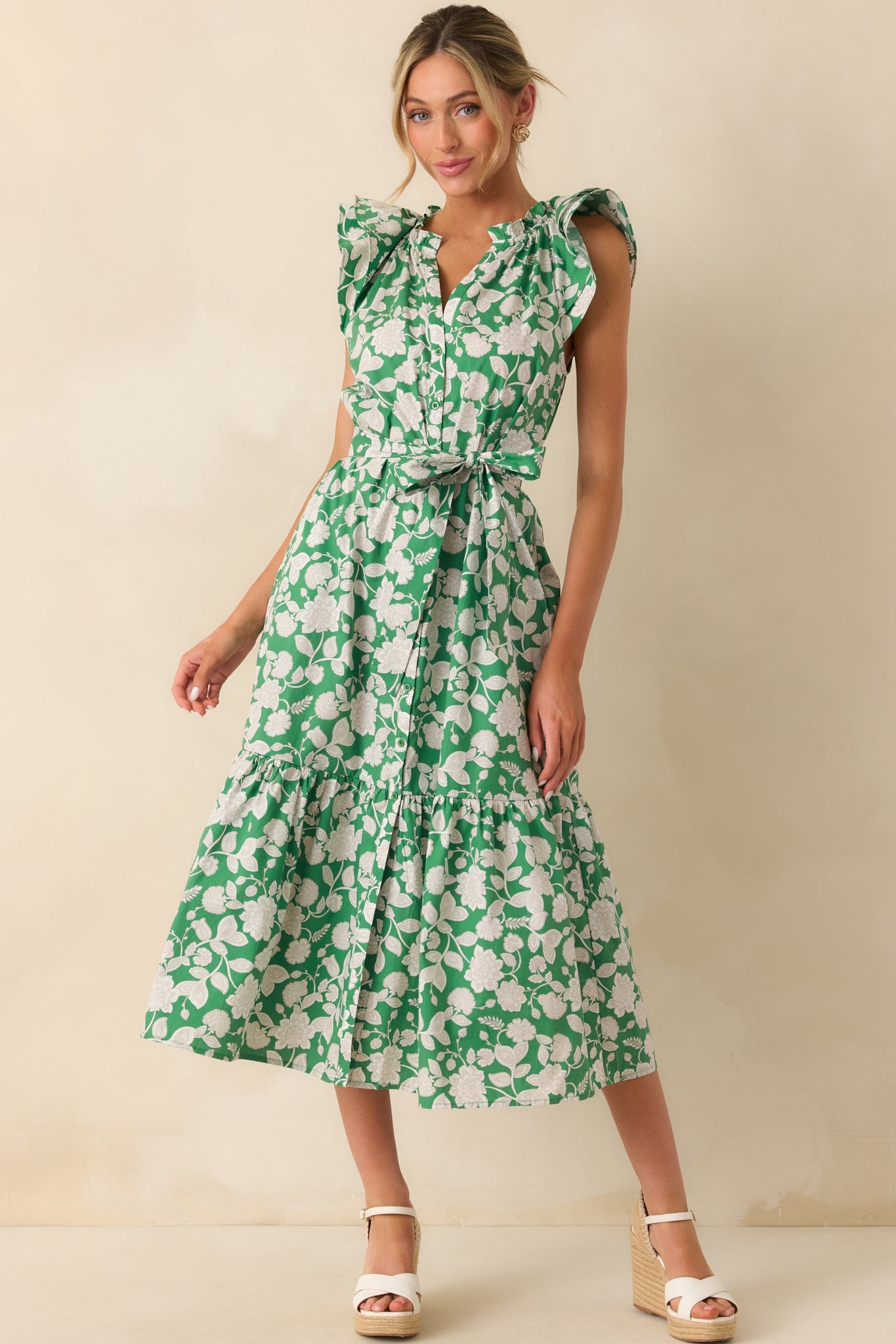 Anything I Want Green Floral Print Cotton Maxi Dress