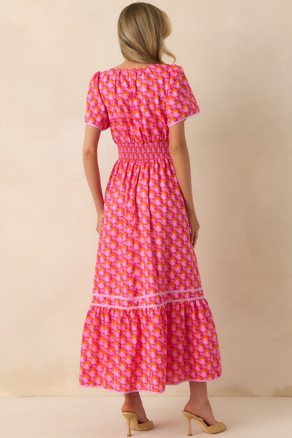 Doing Just Fine Pink Abstract Print Cotton Short Sleeve Maxi Dress