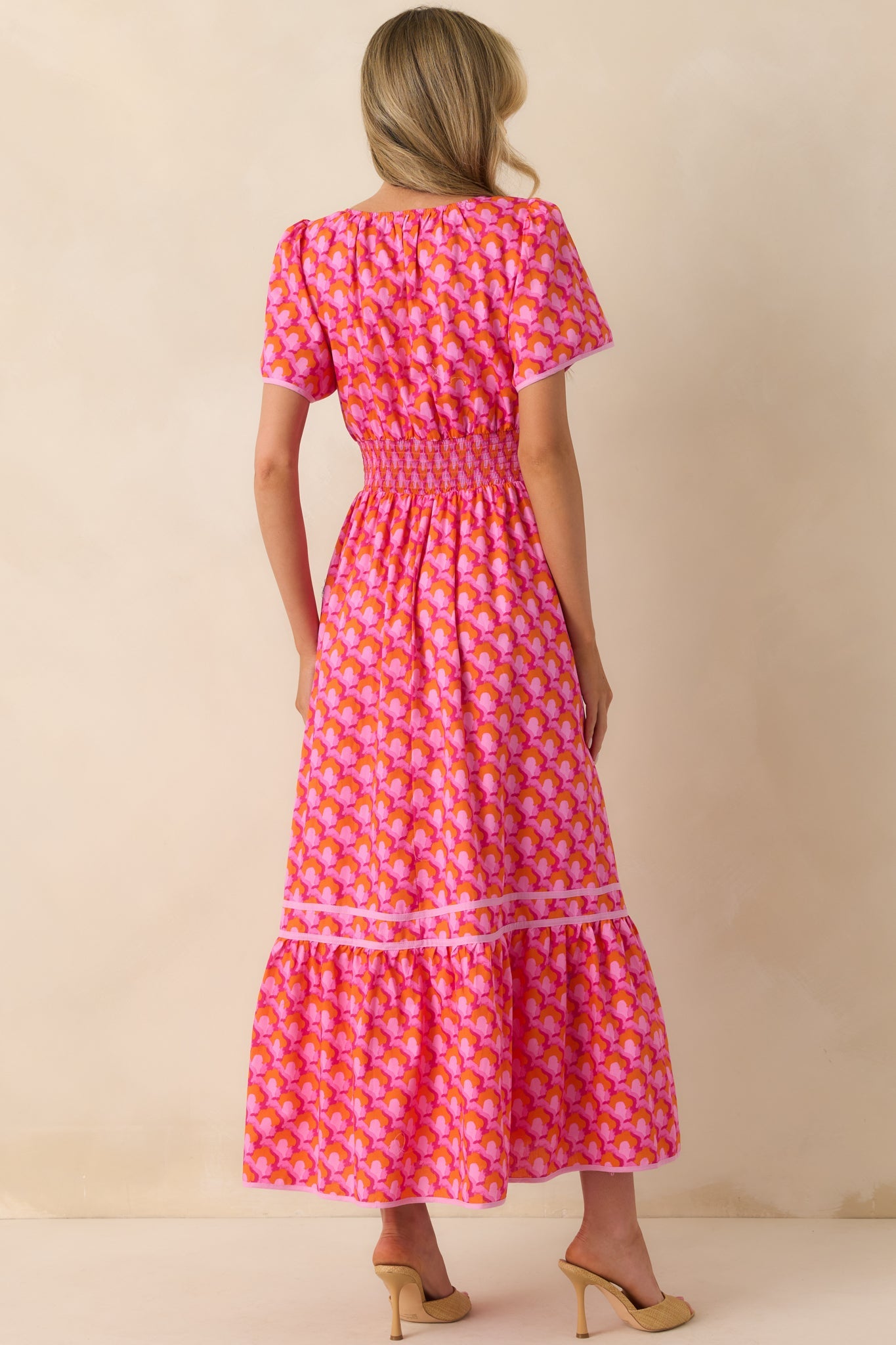 Doing Just Fine Pink Abstract Print Cotton Short Sleeve Maxi Dress