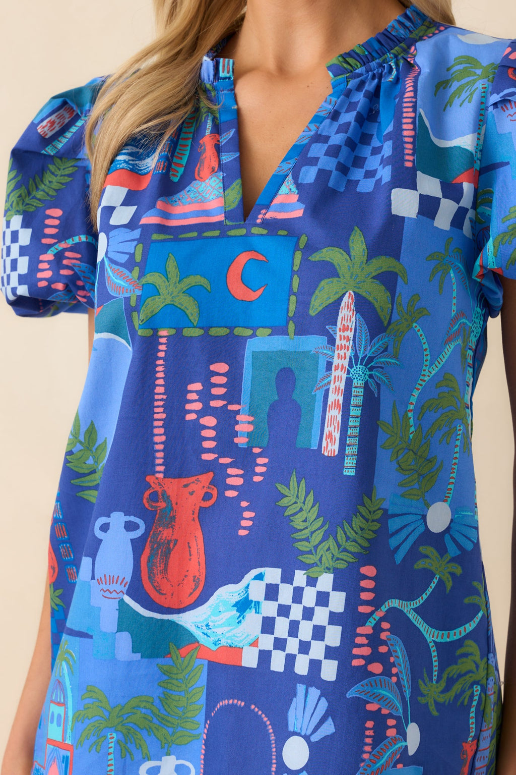 Doing My Own Thing Cobalt Blue Tropical Print Cotton Top