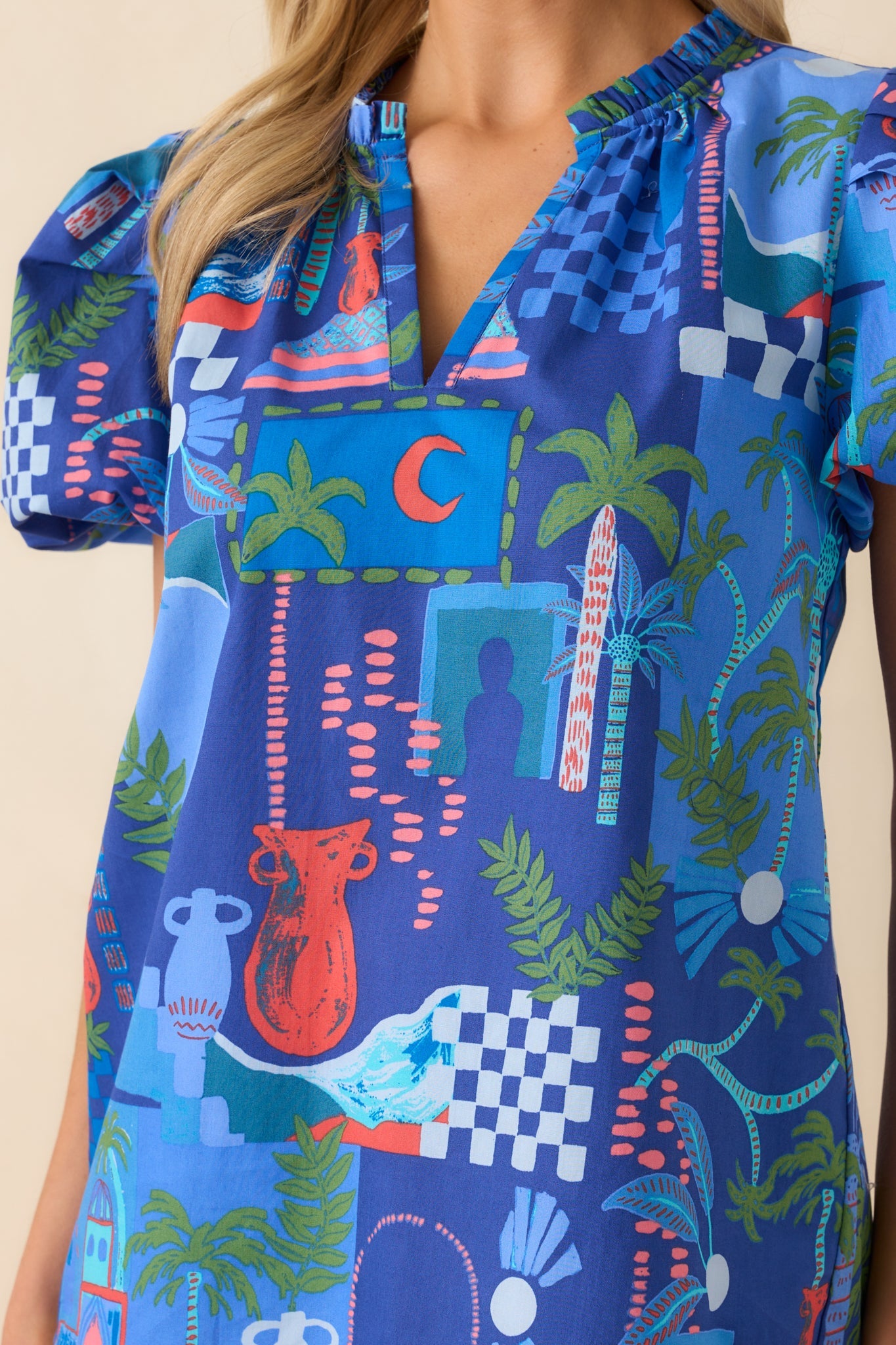 Doing My Own Thing Cobalt Blue Tropical Print Cotton Top